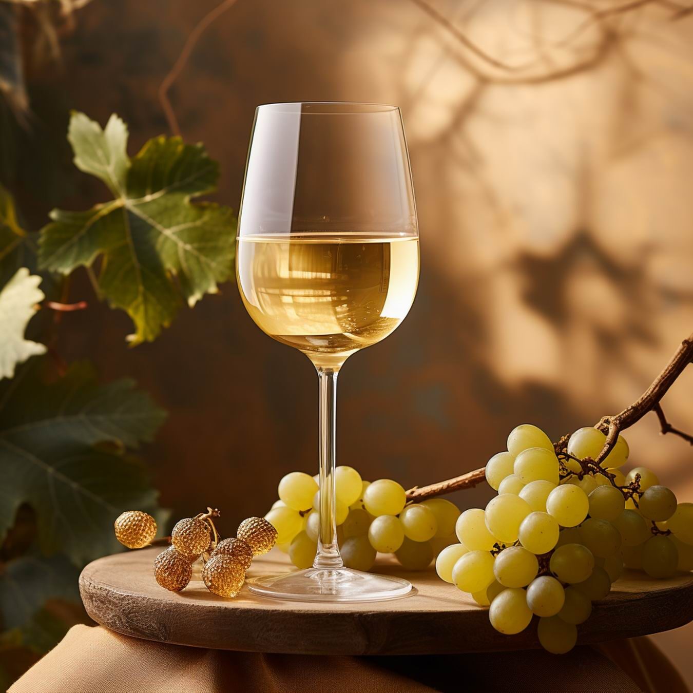 there is a glass of wine and some grapes on a table. generative ai.